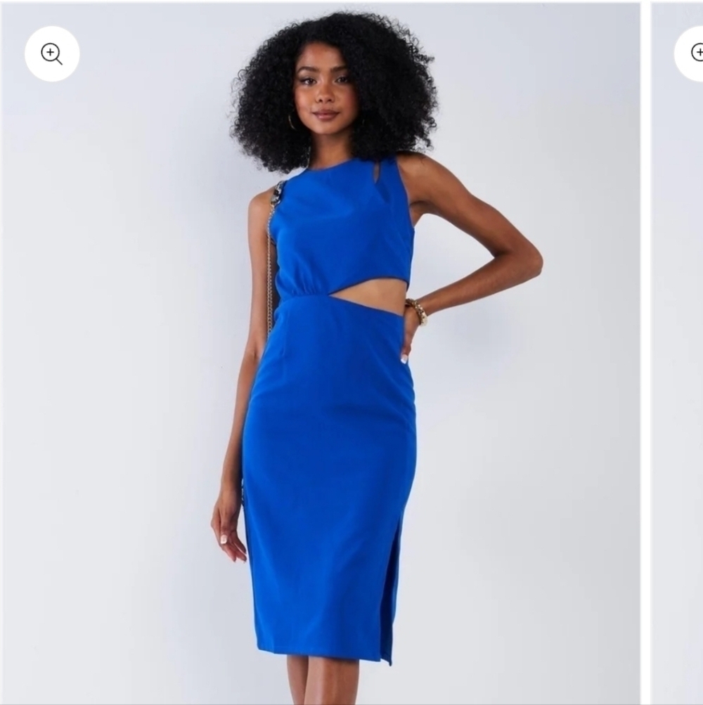 NWT SUGARLIPS COBALT BLUE CLASSY CUTOUT WAIST TIGHT FITTED SIDE SLIT DRESS LG